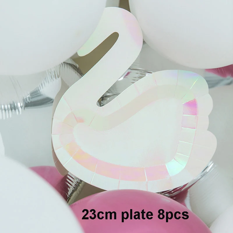Розовое золото одноразовые наборы посуды бумажные тарелки/стаканчики/соломинки радужные Свадебные украшения для дня рождения вечерние принадлежности - Цвет: swan plate 8pcs