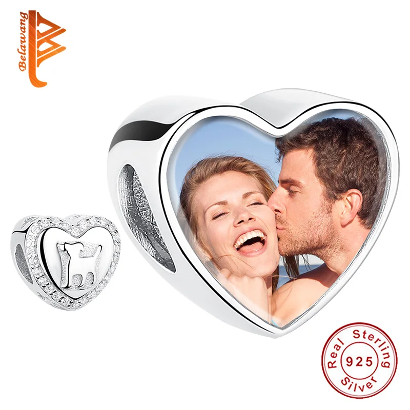 

Authentic 925 Sterling Silver Cubic Zircon Lovely Dog Heart Charms fit Charm Bracelet Customized Photo Crystal Beads Jewelry