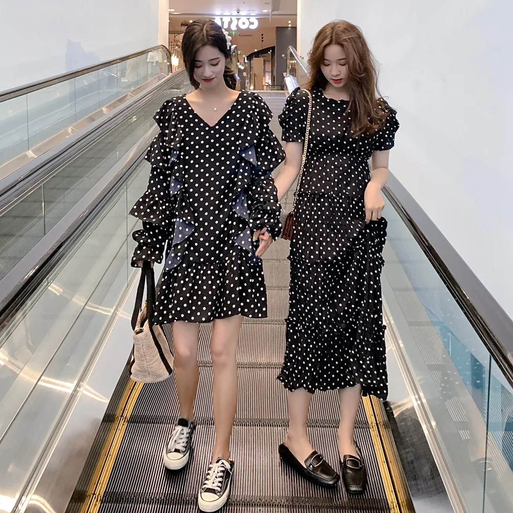 

Photo Shoot 2019 Spring And Summer New Style INS Fashionable han ban qun Children Retro CHIC-Style Flounced Polka Dot Dress