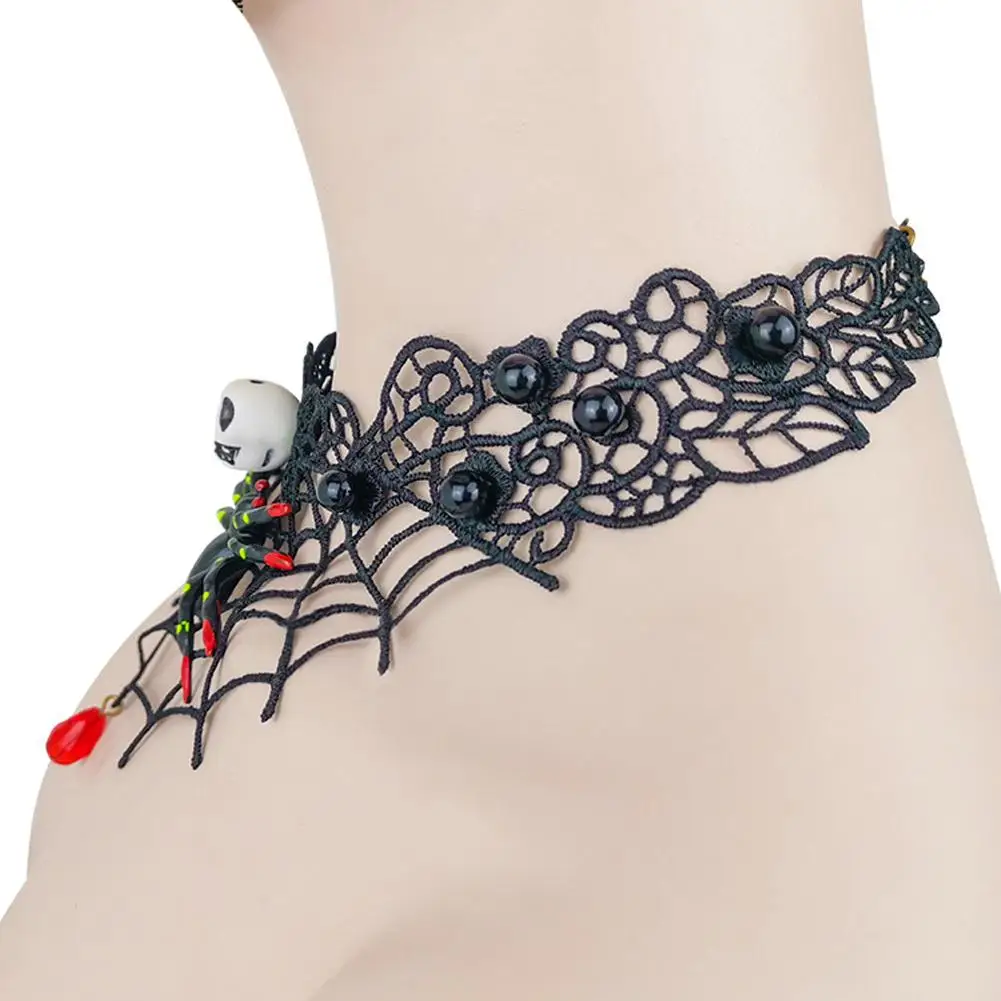 Полое черное кружевное ожерелье для женщин Ретро Хэллоуин вечерние ювелирные изделия паук веб-Чокеры в готическом стиле женские аксессуары