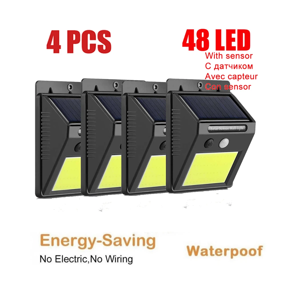 

1-4PCS 3 Modes PIR Motion Sensor LED Solar lamp Solar Rechargeable Energy Saving Security Lights Outdoor Waterproof Porch Garden
