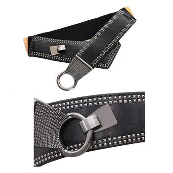 

Fashion Punk Rocker Wide Belts for Women Elastic Wide European Style Women Belts Metal Round Buckle