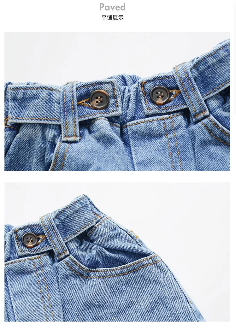 Spring And Autumn New Style Medium-small Children Two-Button Dad Pants Girls Fashion Casual Solid Color Jeans GIRL'S Trousers