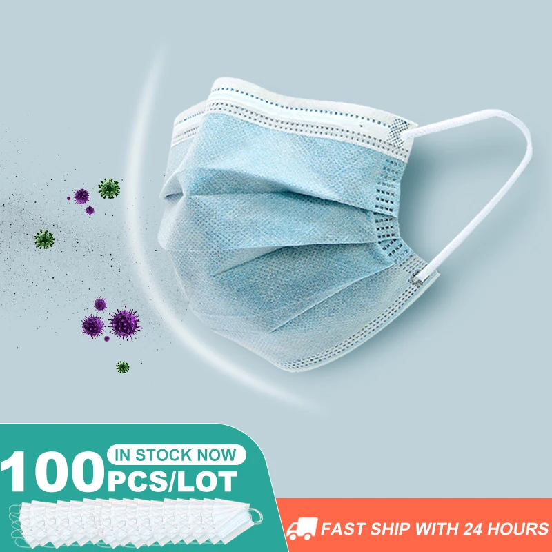 

100PC Disposable Mask PM2.5 Face Mask Anti Dust Mask Activated Carbon Filter Windproof Mouth-muffle proof Soft Face masks Care