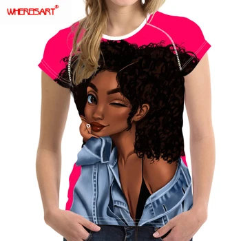 

WHEREISART Melanin Poppin Shirt Black Art Tshirt Women Clothes 2020 Cute Cartoon Princess T Shirts Female T-shirt Streetwear