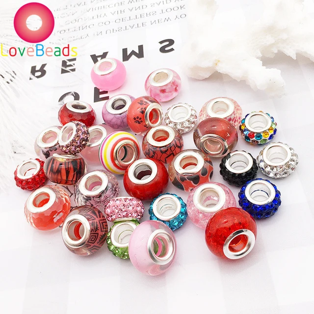 240 Pcs Assortment European Beads for Jewelry Making, Mixed Color Large  Hole Beads Silver Spacer Beads DIY Bracelets Charms for Bracelets Making