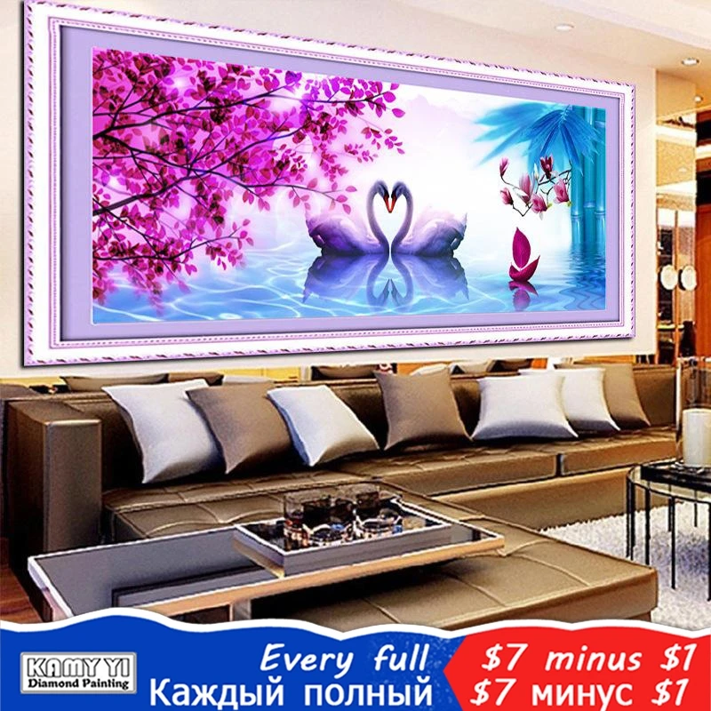KAMY YI полный квадратный/круглый дрель 5D DIY алмазная живопись &quotЛебеди пара&quot