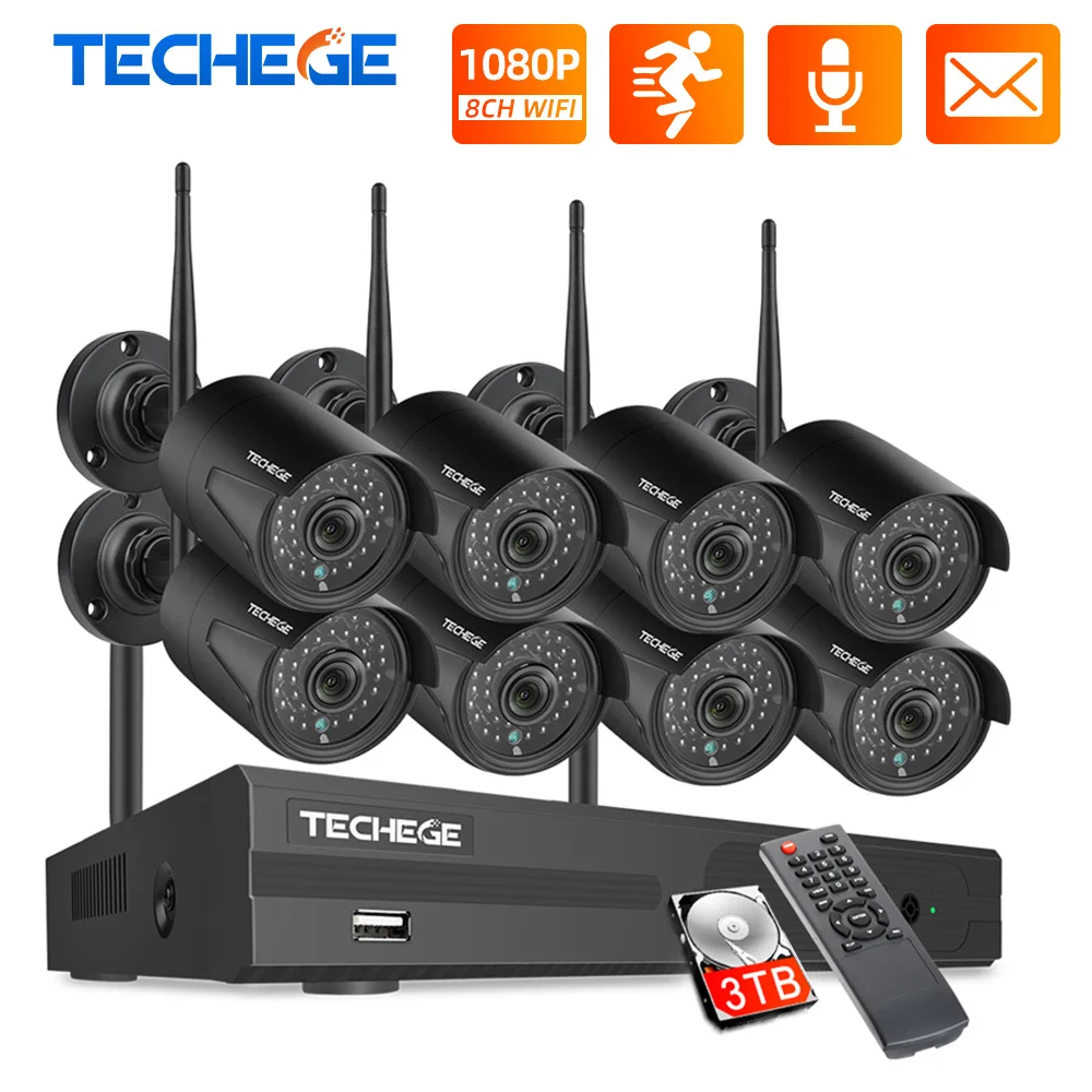 Комплект охранной системы видеонаблюдения Techege 8 каналов 1080P HD аудио беспроводной