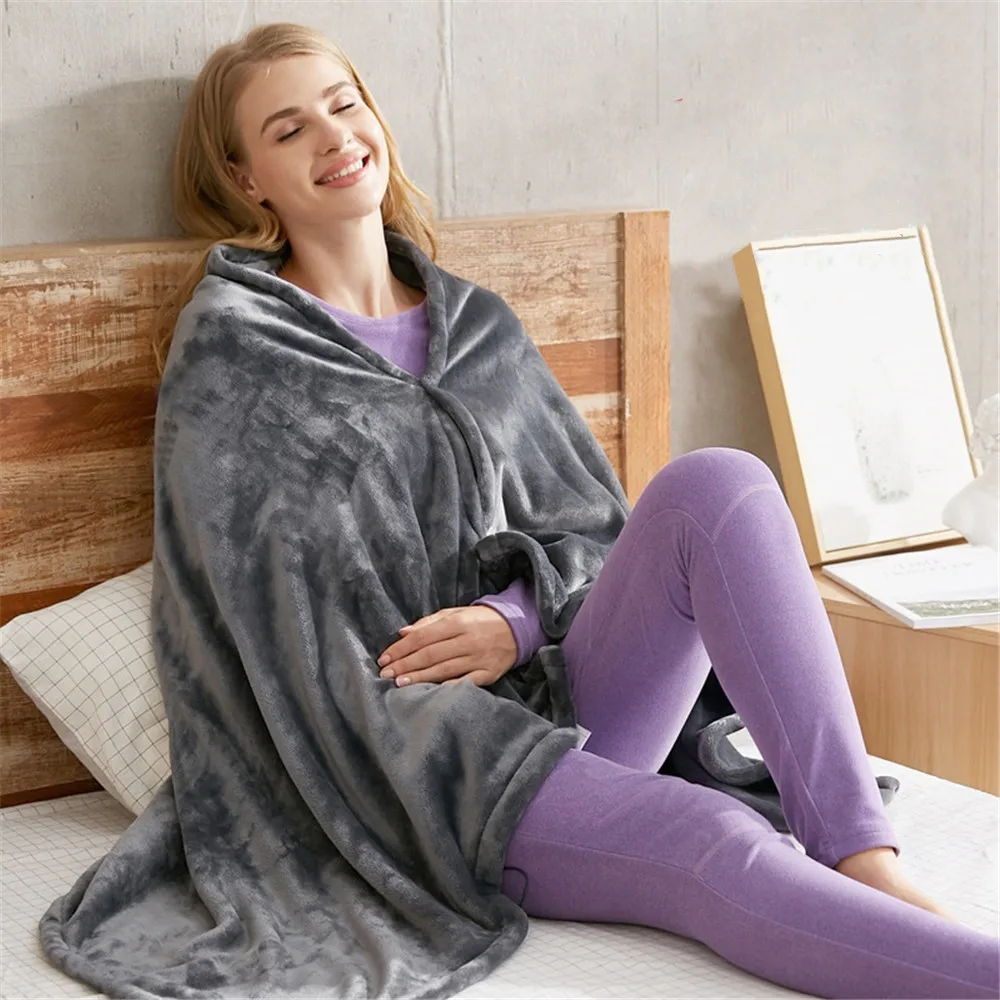 150x85cm Winter Coral Flannel Heated Blanket USB Heated Warm Shawl Thicker Heater Body Warmer Soft Heating Blanket