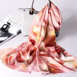 100% Pure шелковый шарф люксовый бренд Платки палантины для Для женщин принт Винтаж глушитель натуральный Настоящие шелковые шарфы пашминовый