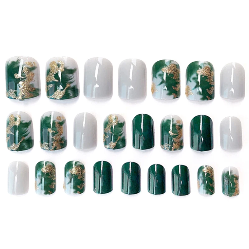 24 PCS Smooth Marble False Nails Long Square Full Designed Nails With Glue Sticker For Ladies Press On Nails Full Nail Tips - Цвет: 7