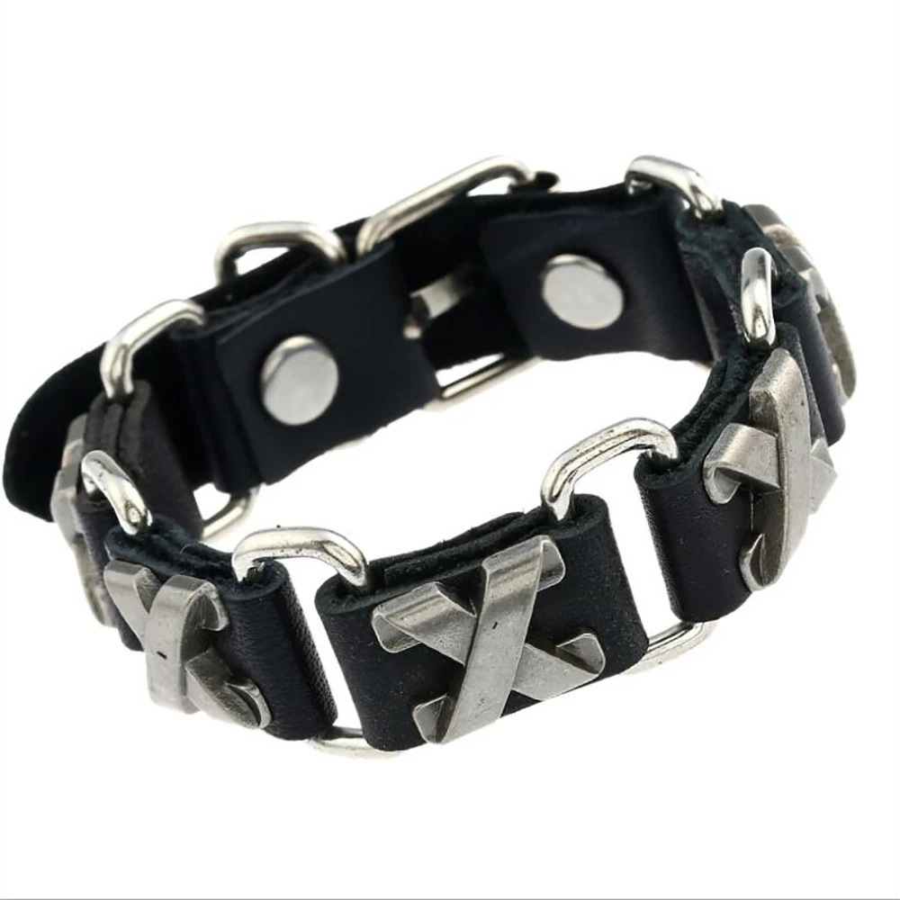 Винтажный выдвижной кожаный браслет креативный мужской с крестом регулируемая