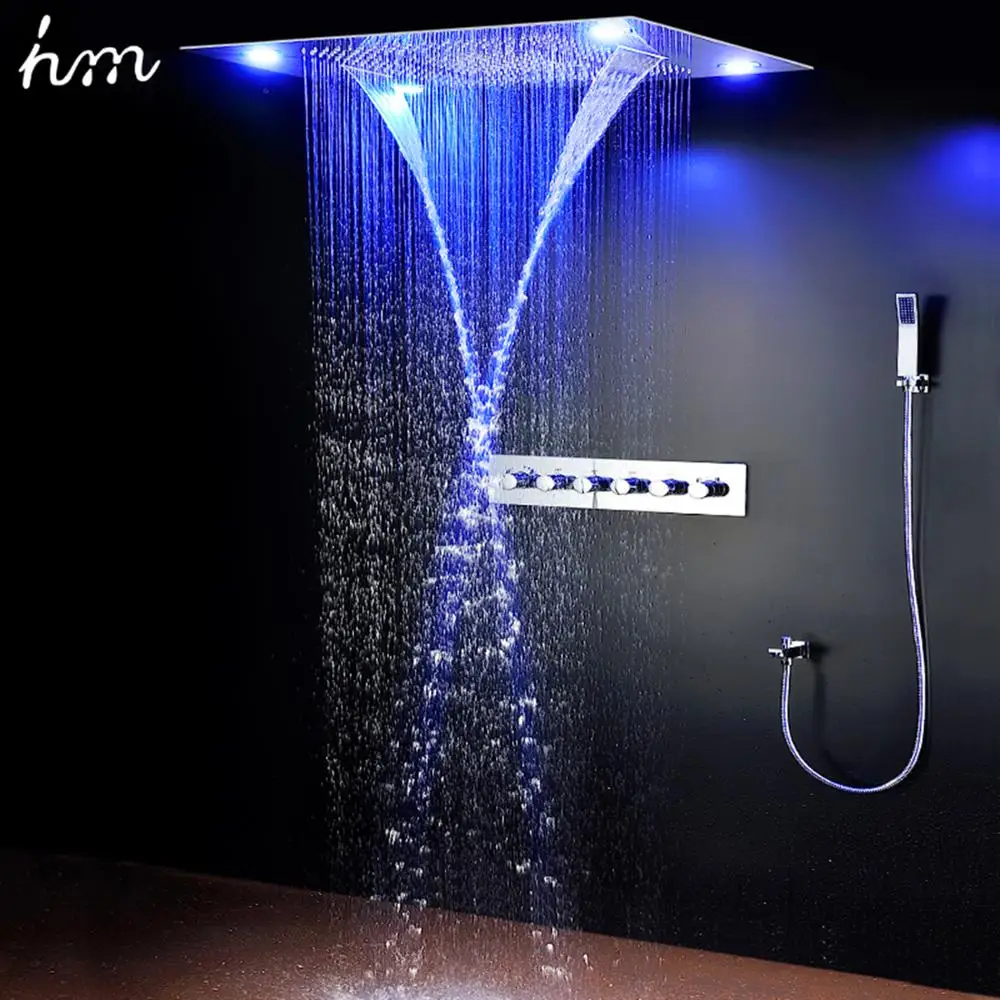 mewah eropa style 304 stainless steel mewah multi fungsi led shower head langit langit kamar mandi curah hujan air terjun shower set
