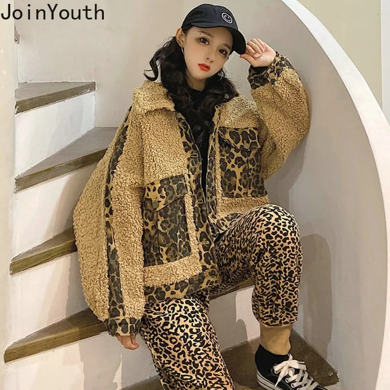 Joinyouth Корейская женская Куртка Harajuku Осенняя зимняя теплая парка леопардовый