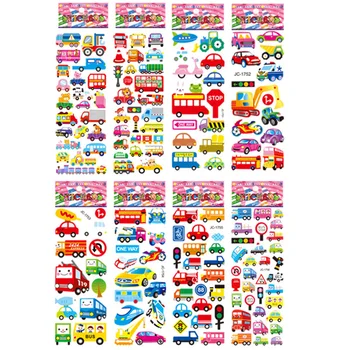 8 sheets/set Traffic Car Stickers  For Kids Boys 3D Puffy Bubble Scrapbook Cartoon Stickers Laptop Notebook DIY Toys 1
