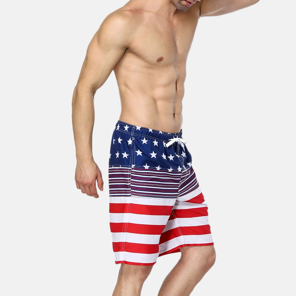 Anfilia Men's Swim shorts American Flag Beach Shorts Swimwear Briefs Man Swimsuits Trunks Sea Short Bottoms American Flag Shorts