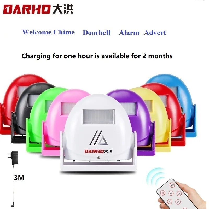 

Darho Chargable Shop Store Wireless Infrared Doorbell Motion Senor Alarm With Remote Control For Door Entry Welcome Chime