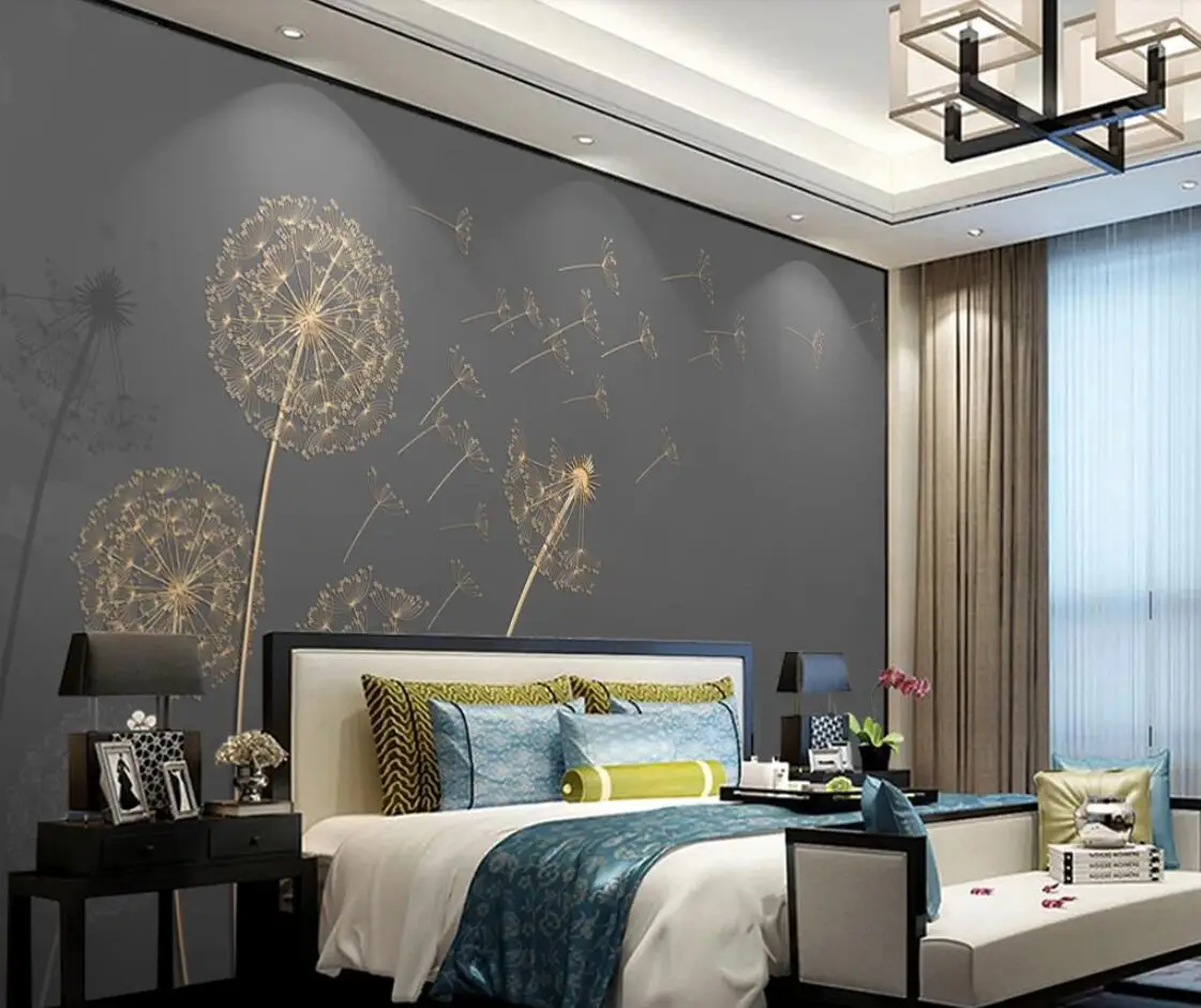 

Abstract Gold Dandelion Mural Wallpaper Photo Mural for Living Room Bedroom 3d Floral Wall Papers Home Decor Papel De Parede
