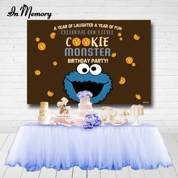 

InMemory Sesame Street Cookie Monster Photography Backgrounds Black Theme Kids Cartoon Birthday Party Backdrops Custom Photocall