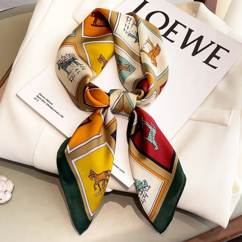 Luxury Brand Silk Satin Head Scarf For Women Fashion Animal Kerchief Neck Scarfs 70cm Square Shawls and Wrpas Scarves For Ladies 2
