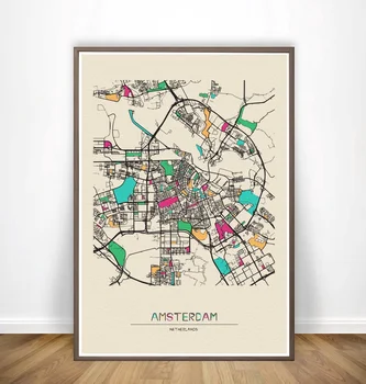 

Amsterdam,Anaheim,Anchorage,Andorra la Vella,Ankara,Antalya,Colorful City Maps Poster Canvas Print Wall Art Home Decor