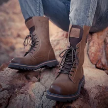 Новинка; зимние Ботинки Martin в винтажном стиле; ботинки в байкерском стиле; Мужская обувь; модные зимние ботинки из натуральной кожи; мужские военные ботинки-дезерты