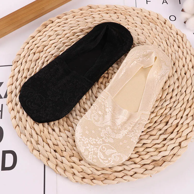 2 pairs 1/2 пар женских носков модные летние короткие носки с кружевными цветами для девочек Нескользящие невидимые носки-Тапочки - Цвет: 2 pairs