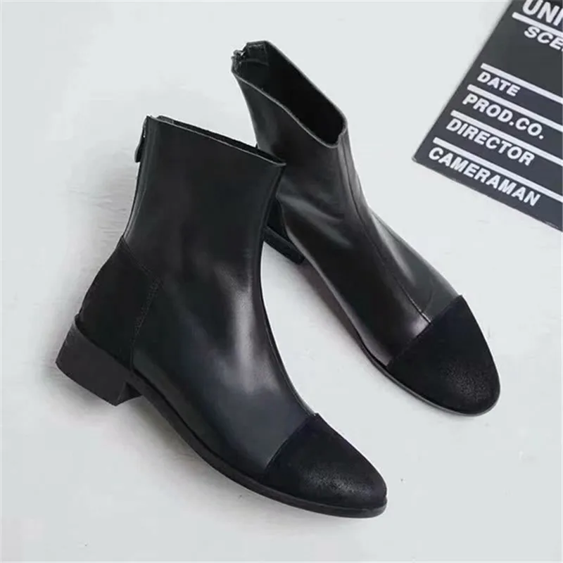 Женские сапоги scarpe donna на застежке-молнии, Женская обувь, смешанные цвета на низком каблуке Женская обувь с круглым носом на молнии - Color: AS SHOW