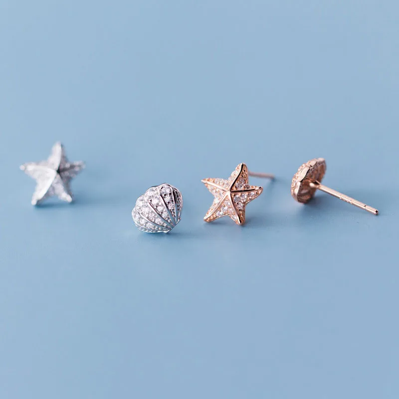 

925 Sterling Silver Earrings Fashion Korean Small Cubic Zirconia Starfish For Women Girls Kids Mini Minimalist Jewelry Gift 2019