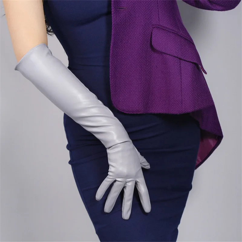 50cm Короткие кожаные перчатки 28 см на запястье из искусственной кожи овчины серебристо-серый светильник PUQHS28 - Цвет: 50cm