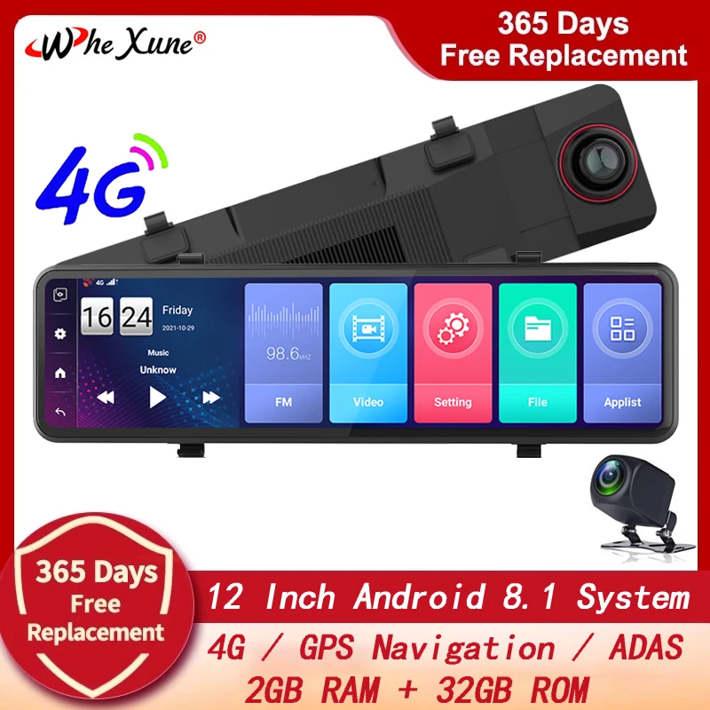 4G Android 8 1 Автомобильный видеорегистратор 12 дюймов GPS WiFi камера ADAS зеркало заднего
