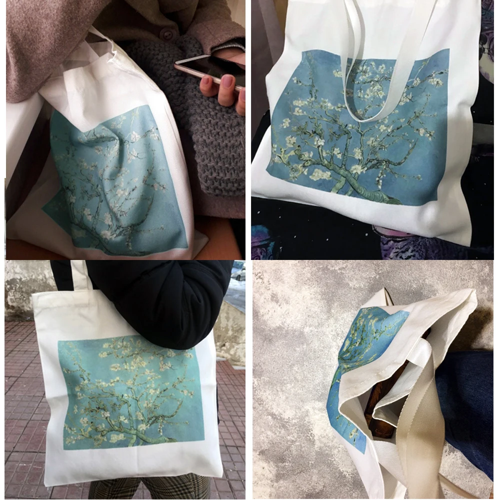 Van Gogh Shopping Bag Graphic Tote Harajuku Shopper Bag Women Canvas Shoulder Bag Female Ulzzang Funny Eco Large-capacity