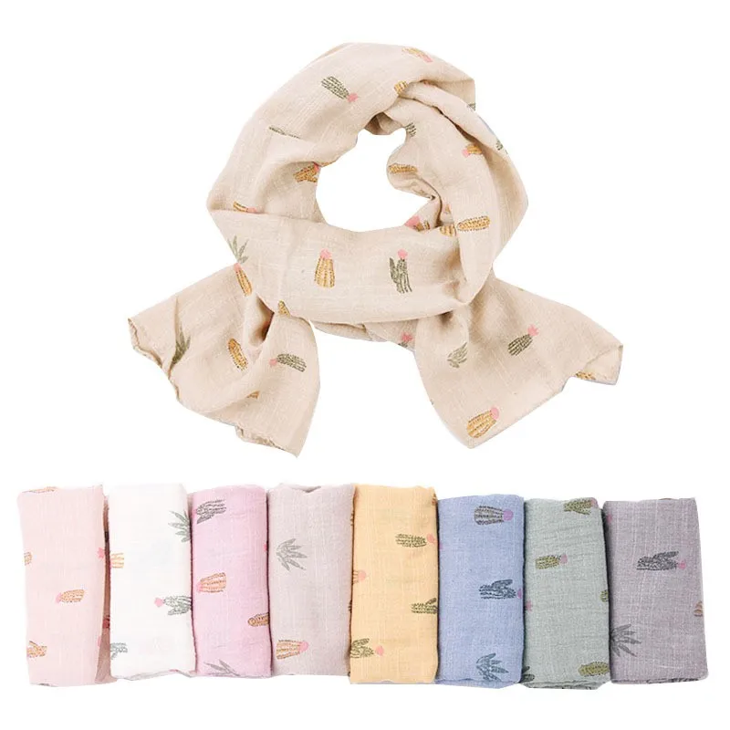 Детский шарф для девочек, Модный хлопковый и льняной шарф, теплый шарф с мультяшным принтом для осени и зимы, новинка