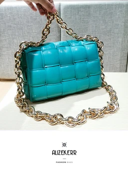

Thick Metal Chain Shoulder Bag Women New Designer Woven Soft Square Crossbody Bags Female Fashion Personality Purse High Quality