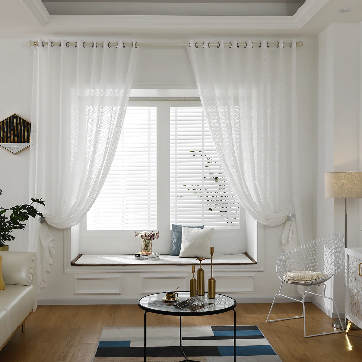 

1/2/4 Panels Window Screening Gauze Tulle Living Room Drap Sheer Customize Panel Leaf Pattern window curtain treatment D30