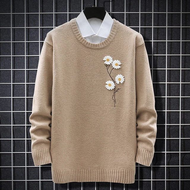 Mens Flower Sweater, Pullover Sweater