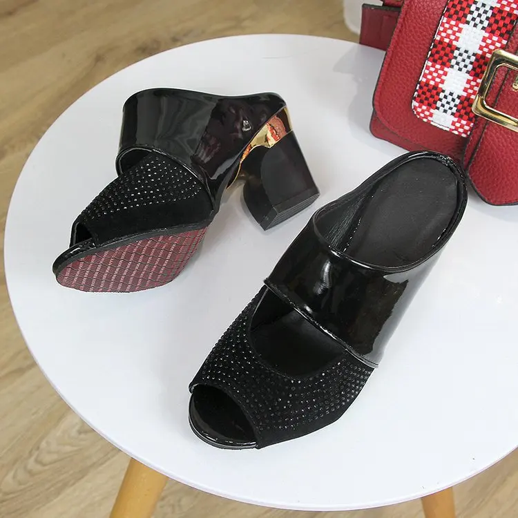 

2019 Europe And America Sandals Women's Summer High-Heel Peep-toe Sandals Drag Chunky-Heel Anti-slip Sandals Semi-high Heeled Mo