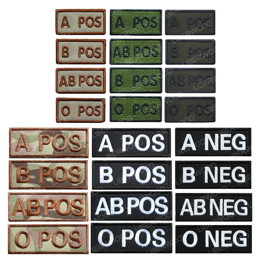 Мультикам CP военный Тип крови вышитый крюк патч A + B O AB POS положительный поз. Нег.