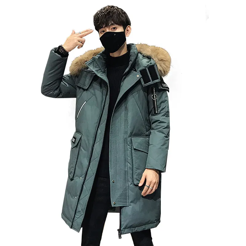 Men's Winter Down Jacket Coats Thick Warm Detachable Hooded Fur Collar  Puffer Coat Parkas Male Lengthen White Duck Down Jacket