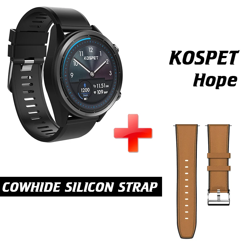KOSPET HOPE 3 ГБ 32 ГБ Android7.1.1 4G 8.0MP 1,3" умные часы для мужчин 620 мАч IP67 водонепроницаемые керамические Смарт-часы телефон для IOS Android - Цвет: Add Brown Strap