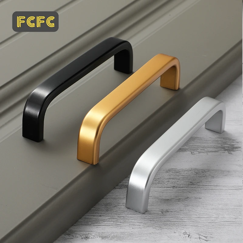 FCFC Cabinet Handles Aluminum Alloy Silver Matte Black Gold Kitchen Door Straight Handle Pulls Knobs Furniture Hardware | Обустройство