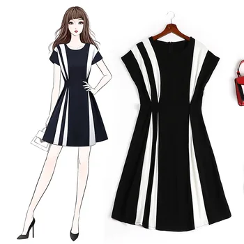 

Large GIRL'S Large Size Dress Fashion Western Style Black-and-White Mixed Colors 2020 Summer New Style Bat Sleeve Skirt 11134