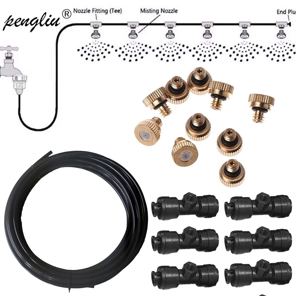 Lagedruk Hoge Kwaliteit Atomizing Misting Messing Mondstuk Koelwater Mistsproeier Systeem Voor Tuin Water Verstelbaar Water