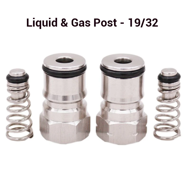 Cornelius Type keg Ball Lock Post & Poppet Female Thread Gas + liquid 19/32"-18 & 9/16"-18 Beer Keg Connector