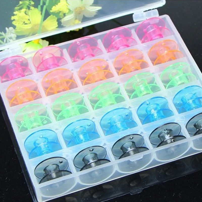 

25Pcs/Set Colorful Plastic Bobbins Box Set Sewing Machine Spools Metal and Case Storage Box Sewing Equipment Accessories Tools