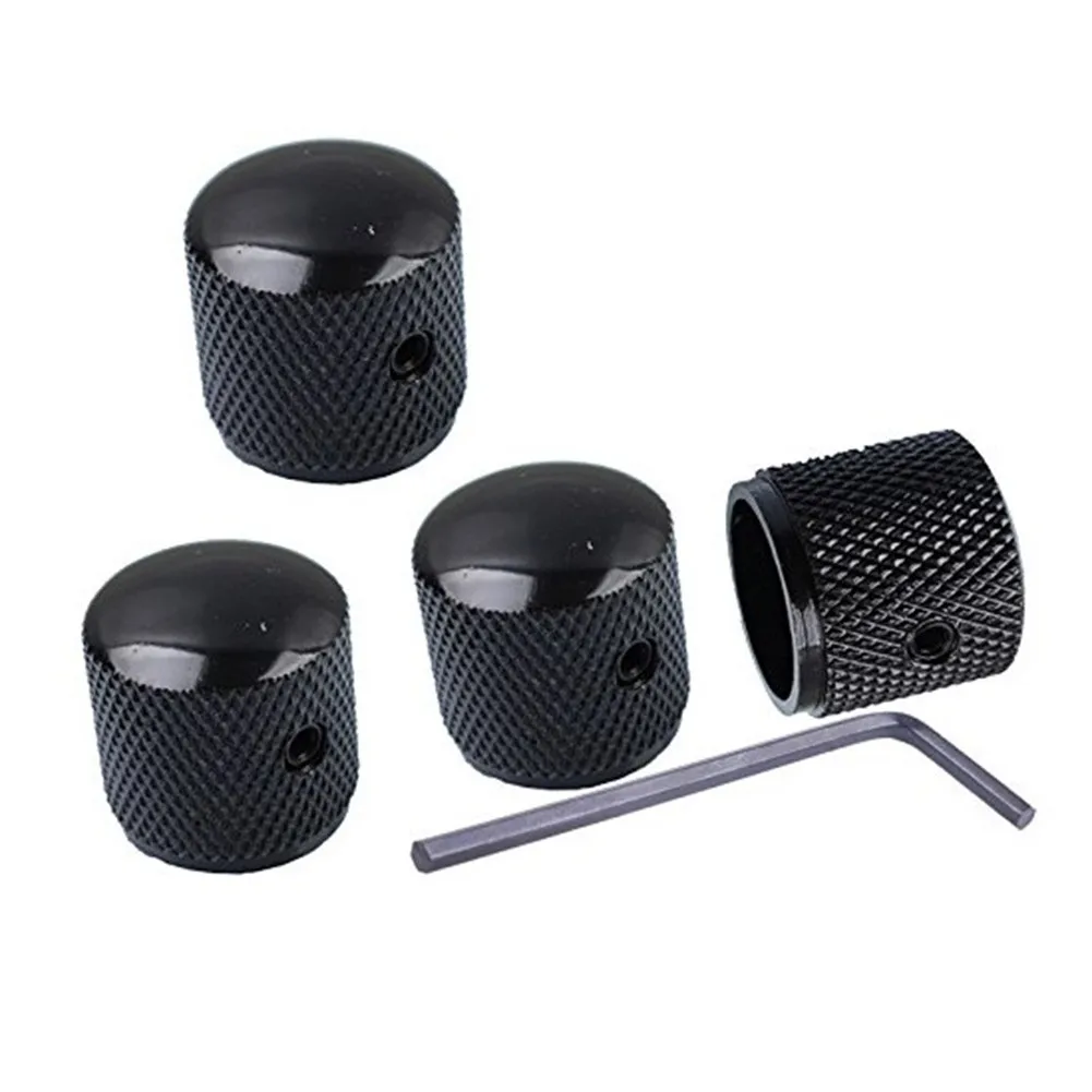 4 X Black Barrel Knob For Bass/Telecaster Electric Guitars Domed Knurled Volume Tone Metal Pegs 6mm Splined | Спорт и развлечения