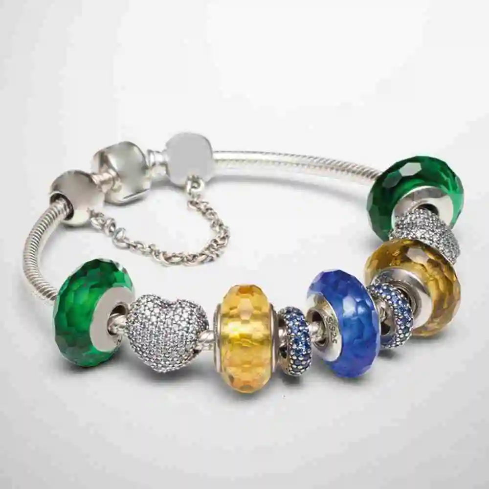 

100% 925 silver sterling 1:1 fascinating glass charm in heart form security bracelet charter set free freight