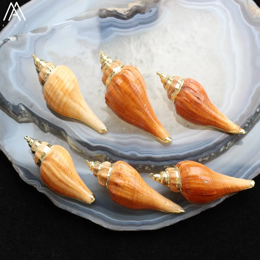 

10PCS/Lot Boho Natural Bronze Trumpet Shell Women Pendant,Sprial Shell Choker Pendant For Women Jewelry DIY Making HYFF-01AMA