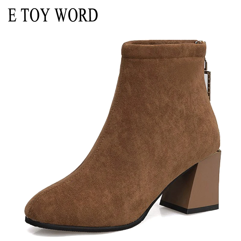 

E TOY WORD Zipper Martin boots Female 2019 Autumn Fashion high heels Booties square toe Black Ankle Boots Thick heel women boots