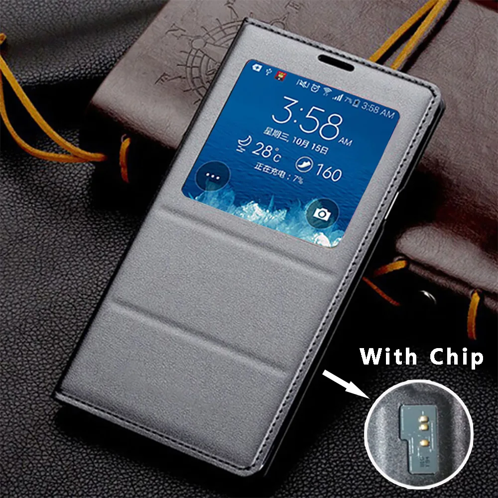 Smart Flip Cover Leather Case For Samsung Galaxy Note 4 Note4 N910 N910h Phone Case Cover Smart View With Original Chip Mobile Phone Cases Covers Aliexpress